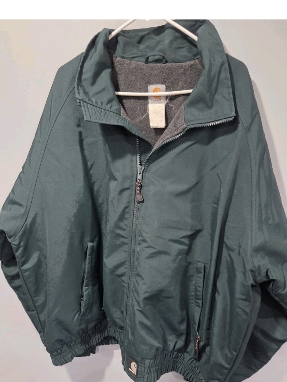 Carhartt Men’s Vintage Green Fleece-Lined Bomber Windbreaker Jacket 2XL